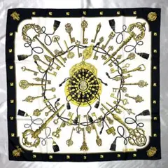 エルメス シルク スカーフ カレ90 LES CLES 鍵柄 黒　クリーニング済