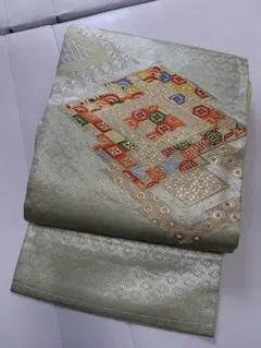 K*K様 黄緑色の絹製名古屋帯　九寸