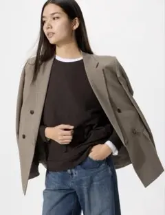 ソフトニットフリースクルーネックＴ長袖 ダークブラウン M