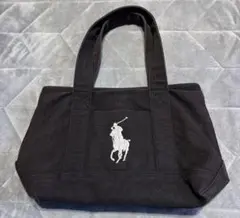 ポロラルフローレン　キャンバストートバッグ　ポロ刺繍ロゴ ブラックトートバッグ