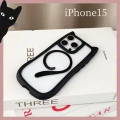 猫耳 クリア ブラック 黒 iPhone ケース MagSafe対応