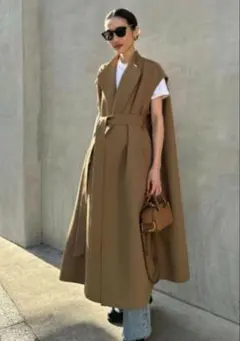 美品　ELLIE スリーブレスコート　ロングジレ ベスト スリーブレスコート【BEIGE】 – ELLIE