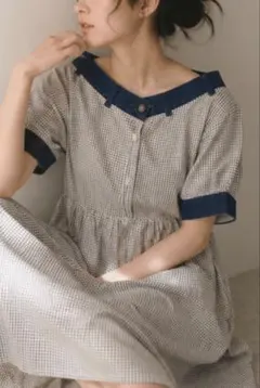 Kastane デニム切替チェックワンピース フリーサイズのサムネイル