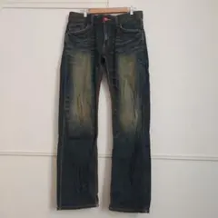 エドウィン　EDWIN　ストレートデニム ダークブルー フェード加工　古着