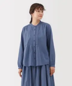 無印良品　綿ボイル長袖ブラウス 婦人Ｌ・ブルーチェック