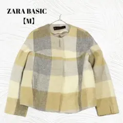 美品✨️ZARA BASIC【M】チェック柄ノーカラージャケット ショート丈のサムネイル