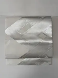o*)様 名古屋帯 幾何学文様 菱格子 シルバー アイボリー 上品