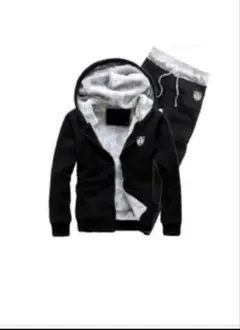 ジャージ メンズレディース上下 パーカー スエット 裏起毛 防寒 ブラック