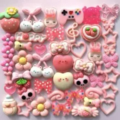ハンドメイド♡ネイル♡デコパーツ♡ピンク♡花、骨、リボン、星、ハート、蝶、骨27