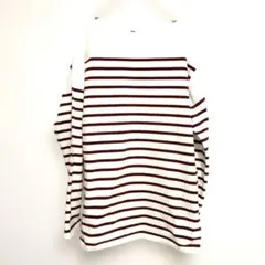 UNIQLO 長袖Tシャツ M 白/赤ストライプ 綿100%