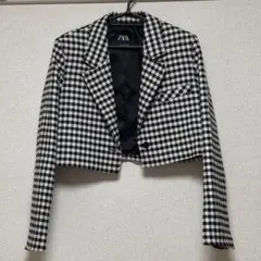 【未着用】ZARA ギンガムチェック クロップドジャケット テーラードジャケットのサムネイル