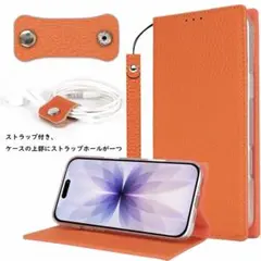 81.iPhone 17ケース 手帳型 ストラップ付カード収納 オレンジのサムネイル