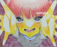 手描きイラスト　アナログ　オリジナル　女の子　色紙