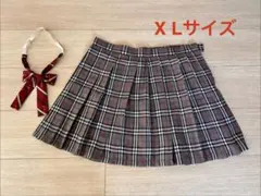 お値下げ！XLサイズ チェック柄 プリーツスカート リボン付き