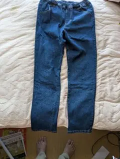 レディース　ダークブルー ゴムウエスト デニムパンツ