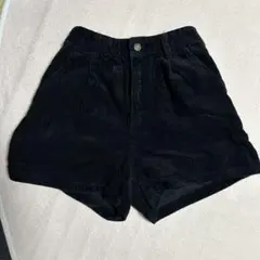 黒 コーデュロイ ハイウエストショートパンツ
