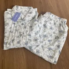 NOBLE ELE キルト　花柄ピンタック使いパジャマ/青系L