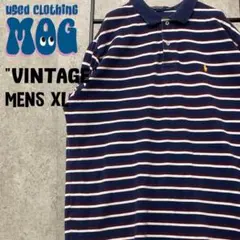 《US古着》ポロ ラルフローレン 半袖 ポロシャツ マルチボーダー メンズXL