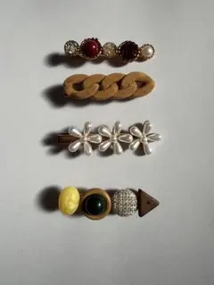 ヘアクリップ 4点セット パール/チェーン/ストーン USED 1回のみ使用