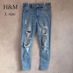 H&M ダメージスキニーデニム M クラッシュデニム ストレッチ スリムパンツ