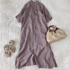 美品☆イエナ 洗える 麻 ラミー フレアワンピース ノースリーブ ベルト