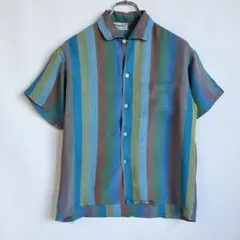 60s USA製 レーヨンシャツ オープンカラーシャツ ストライプ ヴィンテージ