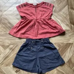 branshes赤いトップスとチャコールグレーショートパンツセット サイズ100