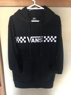 VANS チェック柄ロゴ ブラックフーディ Mサイズ