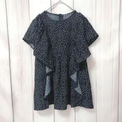 【a.v.v 】美品　ドット柄ブラウス　ブラック／ホワイト　フリル　Mサイズ