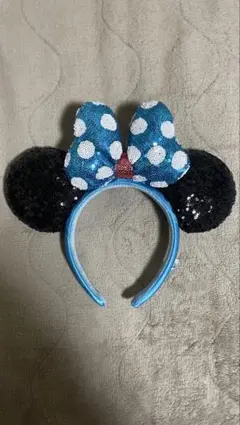 ミニーマウス風カチューシャ 青と黒のドット