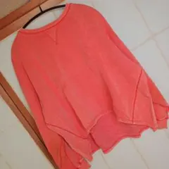 coen ピグメント加工スウェット 短め丈 FREE オレンジ サーモンピンク