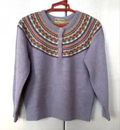 レディース　長袖セーター　パープル　前ボタン