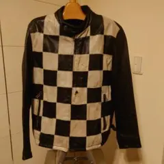 ビンテージ BEAMS 羊革 シングルライダース チェッカー柄 Mのサムネイル