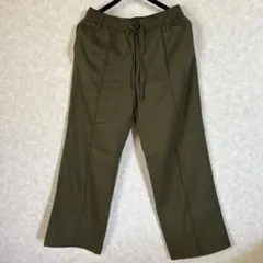 オリーブ色 ワイドパンツ ゴムウエスト