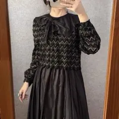 ヴィンテージ レトロ古着 孔雀刺繍レースデザインワンピース ブラック 黒