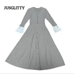 ジャスグリッティー 袖カフス リブニットワンピース 金ボタン Aライン