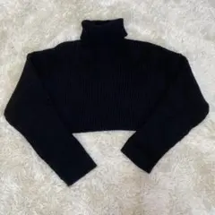 ZARA タートルネック ニット ブラック ショート丈 黒　M