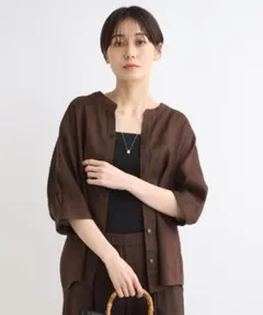 きなこ様用 新品未使用！INDIVI リネン五分袖シャツ ブラウン 15