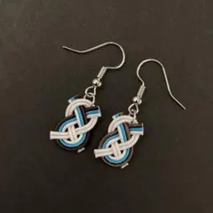 水引ピアス 白×濃茶×水色 抱きあわじ ハンドメイドアクセサリー