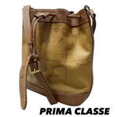 ✨プリマクラッセ ✨　ショルダーバッグ 巾着型 PVC×レザー 本革 地図柄