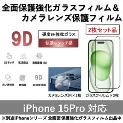 iPhone15Pro全面保護ガラスフィルム&カメラ用ガラスフィルムセット2式