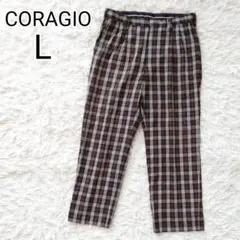 ★美品★【L】コラッジオ　チェック柄　タック入り　ゴルフパンツ　メンズ　ブラウン
