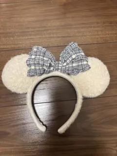 2025 冬　新作　ミッキー耳カチューシャ チェック柄リボン付き