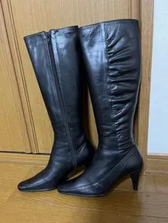 23区　ブラックレザー ロングブーツ 23cm ヒール約7センチ