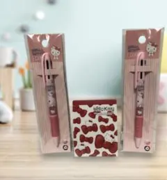 サンリオ ３色（黒 赤 青）ボールペン ハローキティ 2本 ＆ミニメモ 1個①
