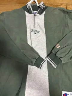 Champion ジップアップ トレーナー グレー/ダークグリーン