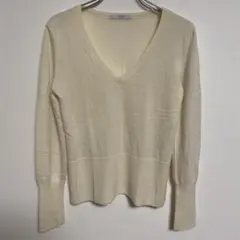 カシミヤ100% アイボリー Vネック 長袖ニットセーター 36
