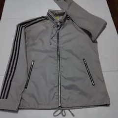 adidas アディダス ナイロンジャケット グレー 3本ライン 背面ロゴ M