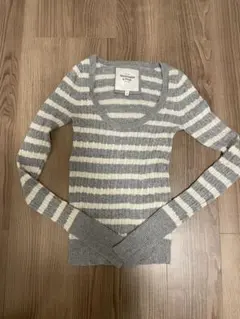 Abercrombie & Fitch 長袖ニットセーター L グレー/ホワイト