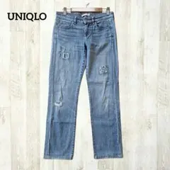 UNIQLO ストレートデニム ダメージジーンズ 23 ライトブルー カイハラ